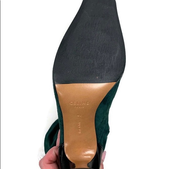 Celine Madame Green Suede Booties Ankle Boots - Picture 8 of 8